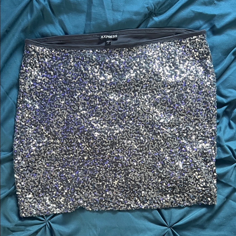 Express Glittering Silver Mini Skirt